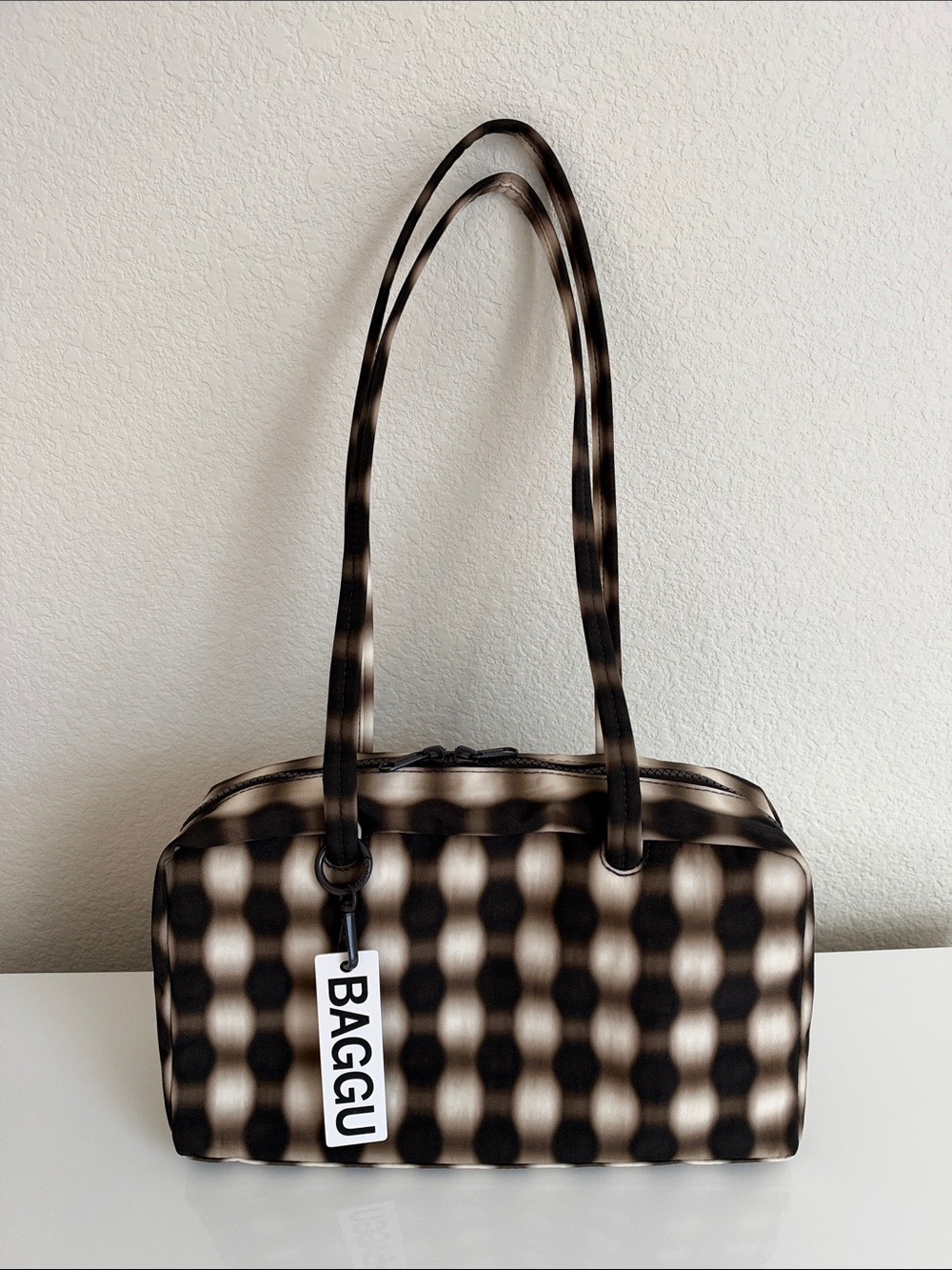 NWT Baggu Bowler Bag in Blurred Gingham Brown